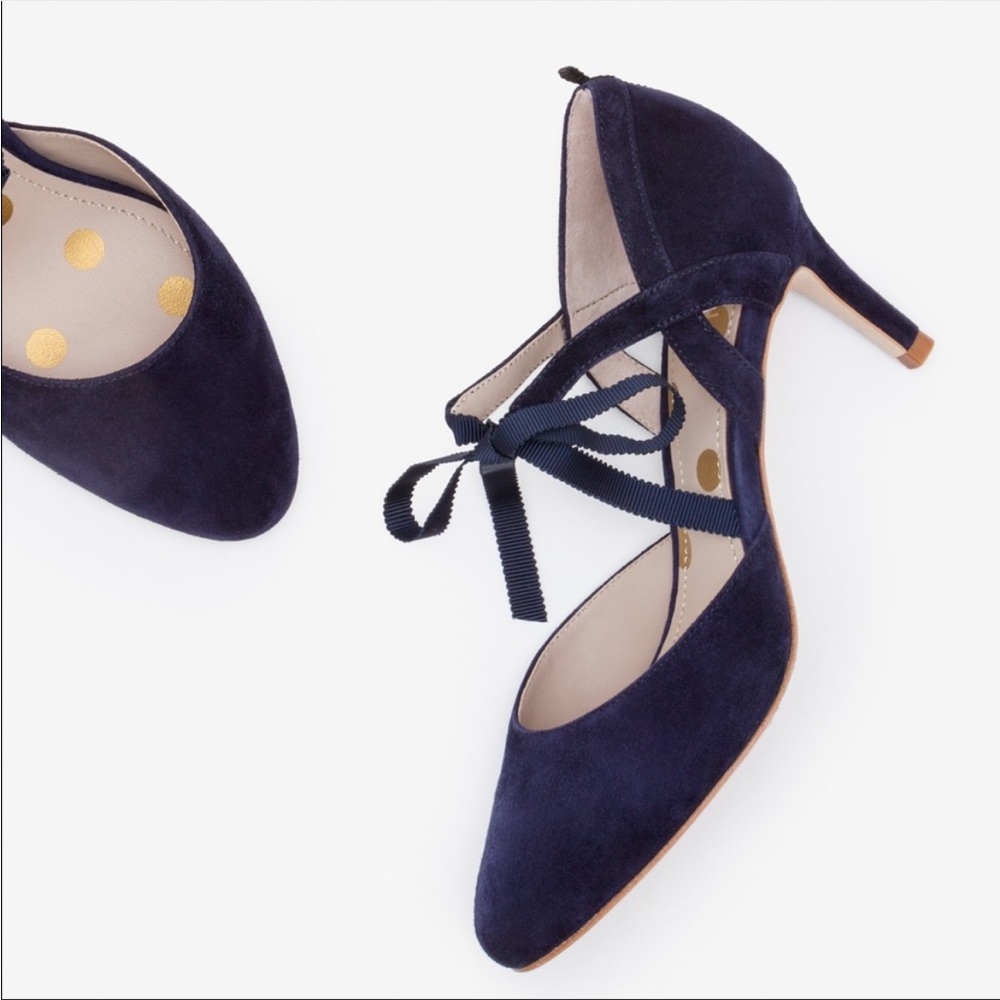 Boden Lavinia Tie Front Low Heel Blue Suede Court Shoes Size 39 (8.5) - Picture 12 of 12